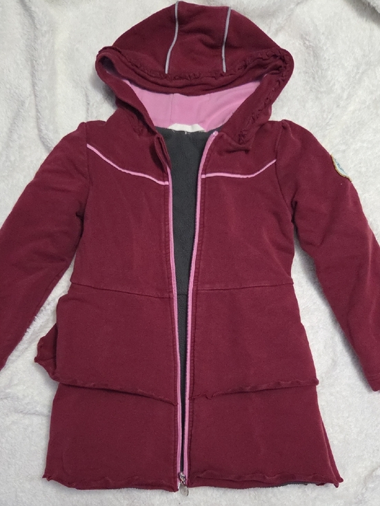 Peekaboo Beans Other - Girls' Maroon Hooded Puffer Jacket with Pink Trim